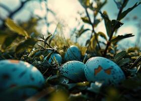 ai généré Pâques des œufs peint par personnes, dans le style de exquis savoir-faire photo