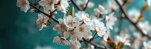 ai généré blanc fleur sur bleu Contexte photo