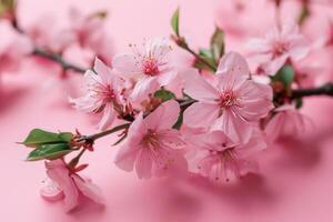 ai généré une branche de le rose Cerise fleur sur une rose Contexte photo