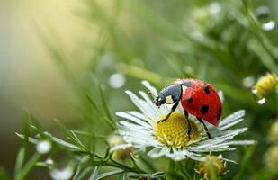 ai généré une coccinelle séance sur une fleur photo