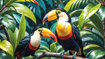 ai généré tropical harmonie toucans dans leur Naturel havre photo