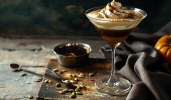 ai généré un Expresso martini avec fouetté crème et citrouille des graines photo