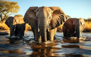 savane sérénité famille de éléphants refroidissement de dans africain arrosage trou photo