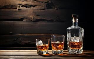 siroter dans style scotch whisky bannière avec en bois Contexte photo