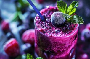 ai généré myrtille et betterave jus smoothie photo