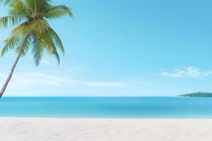 ai généré tropical plage vue à ensoleillé journée avec blanc sable, turquoise l'eau et paume arbre, neural réseau généré image photo