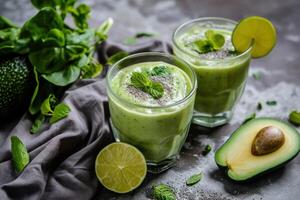 ai généré vert smoothie avec Avocat photo