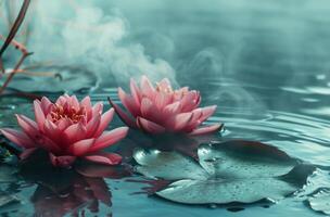 ai généré deux l'eau fleurs de lys séance dans l'eau avec vapeur sur Haut photo