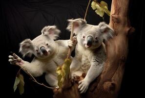 ai généré mère bébé koala et mère arbre photo