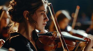 ai généré orchestre conducteur dans une robe avec une femme photo