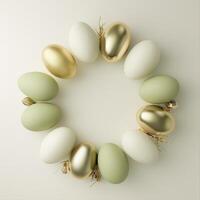 ai généré décorations dans une cercle fabriqué avec or des œufs photo