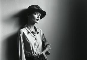 ai généré mode fille sur noir et blanc photo