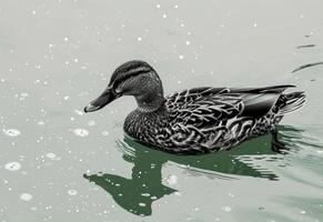 ai généré une canard nager dans une vert Lac photo