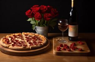 ai généré la Saint-Valentin journée Pizza et du vin cadeau photo