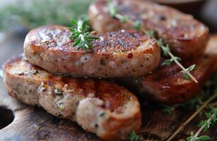 ai généré Frais saucisse sur Haut de français pain grillé photo