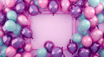 ai généré une jolie rose Contexte avec tonnes de des ballons autour le carré photo