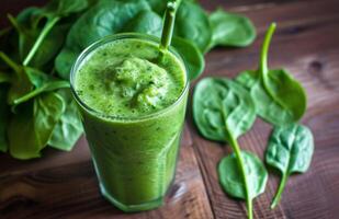 ai généré une vert smoothie avec épinard feuilles dans le Contexte photo