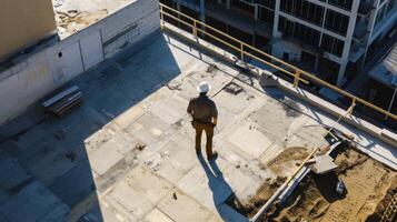 ai généré scruter bâtiment des plans de au dessus avec une tranchant œil pour détail photo