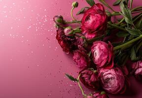 ai généré la Saint-Valentin journée fleurs sur rose Contexte avec scintillait Contexte photo