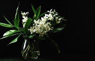 ai généré blanc fleur et feuilles dans une vase photo