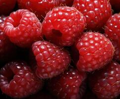 ai généré proche en haut photo de rouge framboises et blanc framboises,