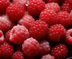 ai généré proche en haut photo de rouge framboises et blanc framboises,