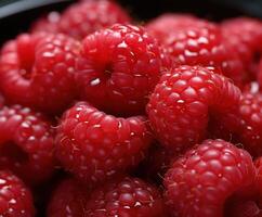 ai généré proche en haut photo de rouge framboises et blanc framboises,