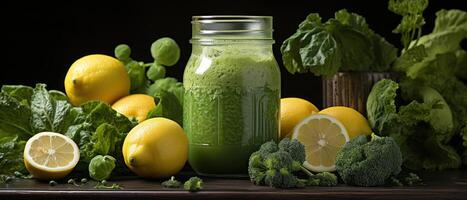 ai généré vert smoothie près Frais nourriture, photo