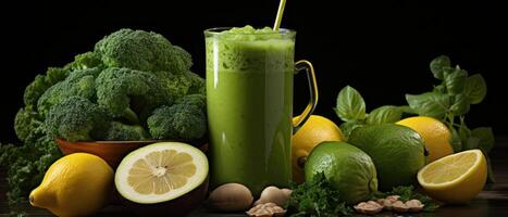 ai généré vert smoothie près Frais nourriture, photo