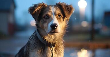 ai généré une chien est pose sur le canapé à la recherche à le caméra photo