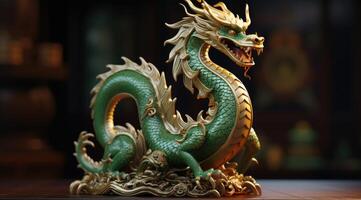 ai généré une figurine de une chinois dragon permanent sur une tableau, photo