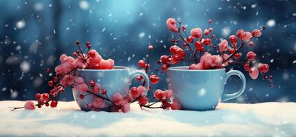 ai généré un image avec café tasses de une hiver saison photo