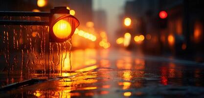 ai généré un Orange circulation lumière est dans humide temps, photo