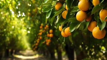 ai généré des oranges maturité à agriculture ferme à ensoleillé été jour, neural réseau généré photoréaliste image photo