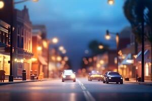 ai généré américain jouet ville rue vue à été nuit, neural réseau généré image photo