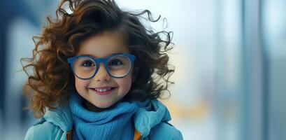 ai généré maladroit peu fille dans des lunettes photo