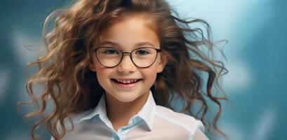 ai généré maladroit peu fille dans des lunettes photo