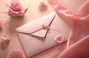 ai généré rose enveloppe sur la Saint-Valentin jour, photo