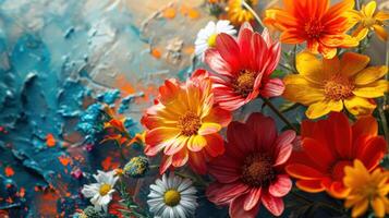 ai généré une vacances Contexte avec épanouissement fleurs, vibrant couleurs photo