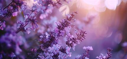 ai généré rose lilas fleurs proche en haut dans doux couleurs photo