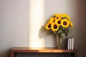 ai généré une table avec une vase de tournesols sur il. génératif ai photo