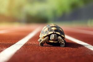 ai généré une tortue cette vite court dans brouiller Contexte .génératif ai photo