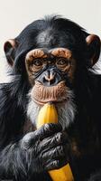 ai généré portrait de une singe tenir une banane , produire ai photo