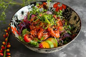 ai généré vibrant la fusion explosion une audacieux torsion sur nikkei les saveurs photo