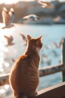 ai généré littoral sourit content animaux domestiques trempage en haut plage sérénité photo