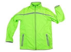 veste de sport isolée, veste verte pour courir ou faire du vélo sur fond blanc - réflecteurs sur la veste