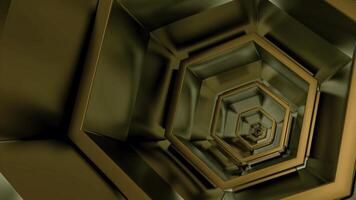 tunnel de en mouvement métal hexagones. conception. répéter hexagones sont en mouvement dans tunnel. 3d tunnel de émergente métal hexagones photo