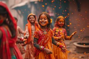 ai généré immergé dans le riches palette de Indien festivité photo