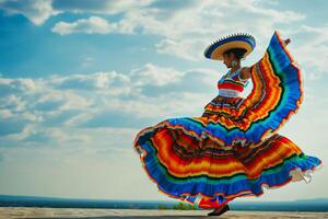 ai généré rythmique élégance femme embrassement le esprit de mexicain populaire traditions photo