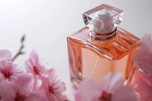 ai généré printemps élégance le délicat conception de une parfum bouteille photo